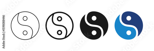 Yin Yang Icon Set. Editable Stroke Vector