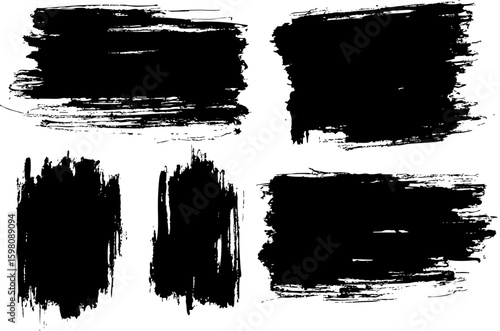 Ink brush stroke set, black grunge smear collection	