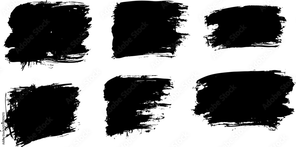 Fototapeta premium Ink brush stroke set, black grunge smear collection 