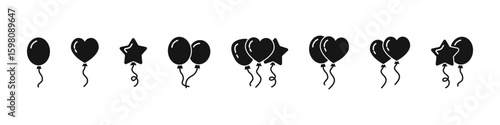 Balloon icon set with heart, star  in festive flat style. Vector