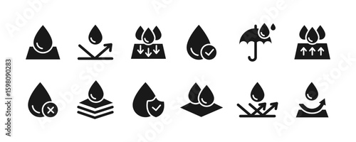 Waterproof and Water Resistant Icons Set. Waterproof Silhouette Vector.