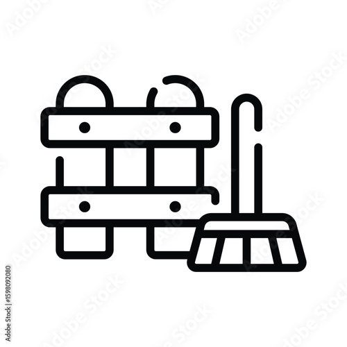Handy outline style icon of tall fence cleaning