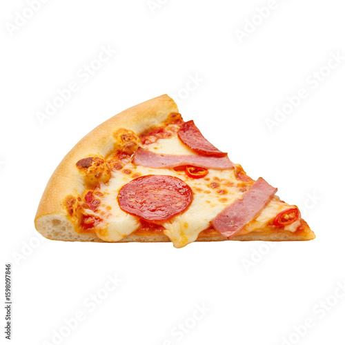 Realistic Photo of Slice of Pepperoni Pizza Isolated on Black Background
