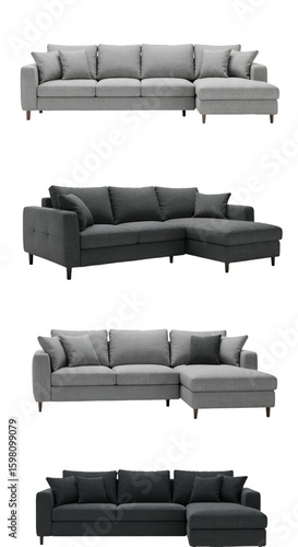 Modern Gray Sectional Sofa with Cushions Isolated Background
