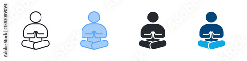 Meditation Icon Set Multiple Style. Designed In Outline, Blue, Glyph, Dual Tone