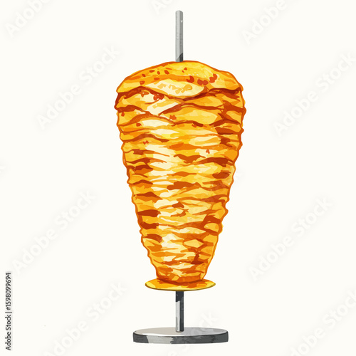 Delicious Shawarma Döner Kebab Meat Spit Watercolor Illustration Street Food Icon