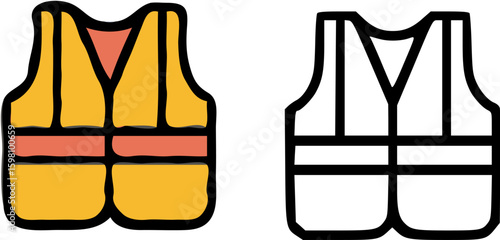 Safety vest icons: colored and outline versions of a high-visibility vest.
