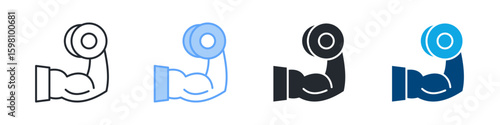Gym Icon Set Multiple Style. Designed In Outline, Blue, Glyph, Dual Tone