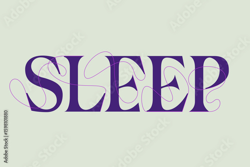 Elegant serif typography with decorative purple swirls forming the word sleep on a soft pastel background