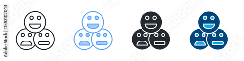 Emotion Icon Set Multiple Style. Designed In Outline, Blue, Glyph, Dual Tone