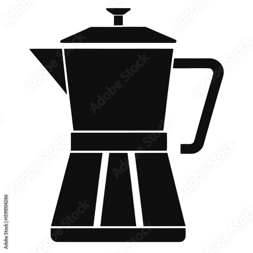 Black and White Illustration of a Stovetop Moka Pot Coffee Maker with Handle