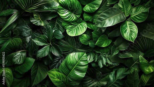 Wallpaper Mural A dense collection of vibrant green tropical leaves with various shapes and patterns, creating a lush and natural background. Torontodigital.ca
