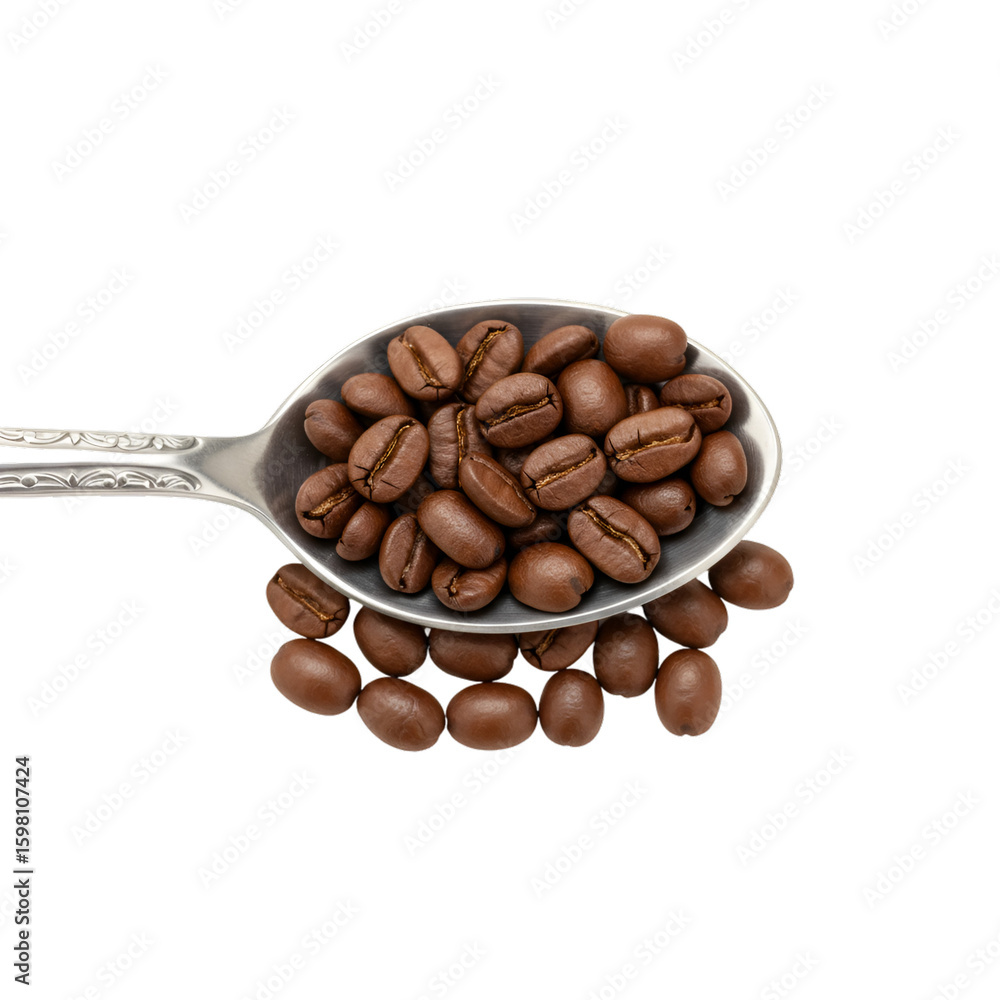 Fototapeta premium Photo of Coffee Beans in Spoon on Black Background