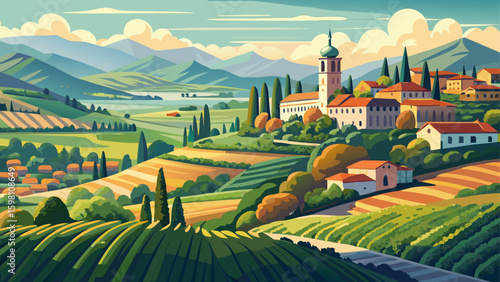 Very beautiful Beautiful panoramic view on Valpolicella from San Giorgio in in the province of Verona - Italy