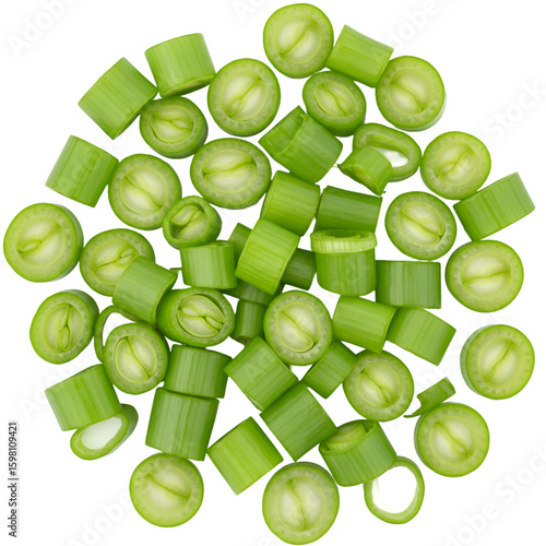 Freshly Chopped Green Onions on Black Background, Photo