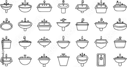 Set  of vector set of Sink icon set in thin line style.  on white background