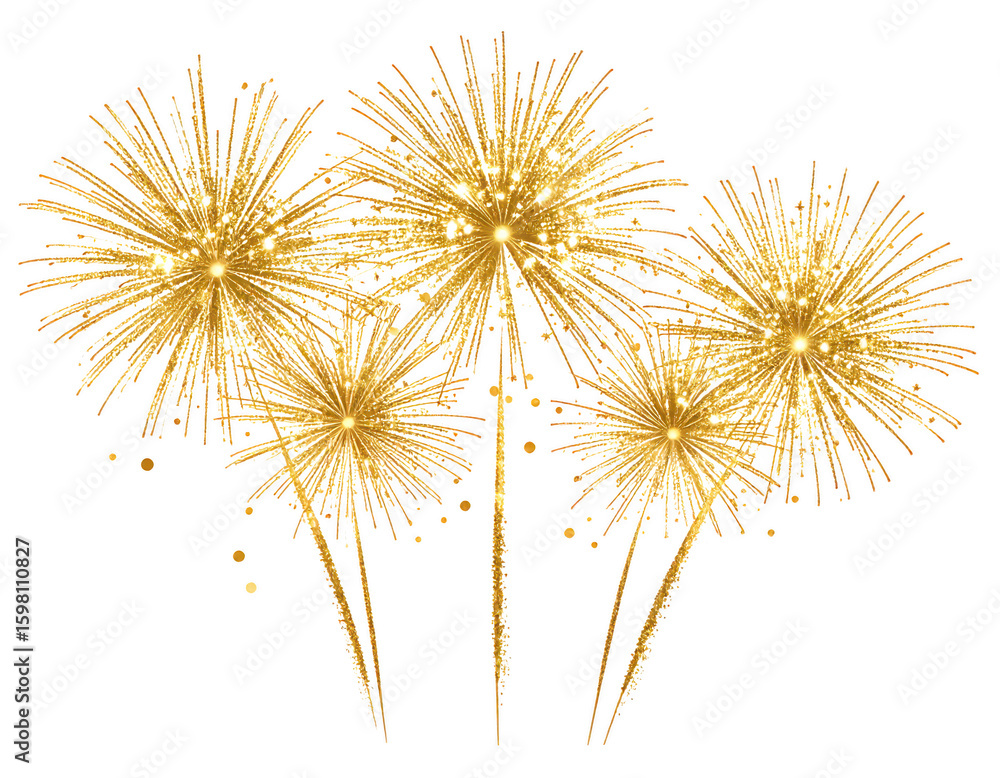 Obraz premium Golden fireworks bursting in the night sky isolated on transparent background