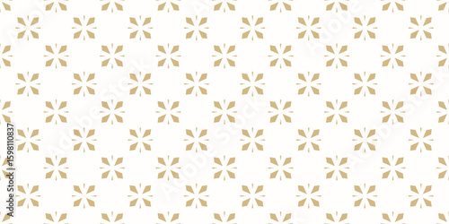 Wallpaper Mural Vector seamless geometric pattern with minimalist floral design. Abstract retro 1960s - 1970s inspired background, simple minimal texture with small golden flowers. Gold and white repeated geo design Torontodigital.ca