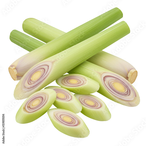 Photo of Fresh Lemongrass Stalks on Black Background