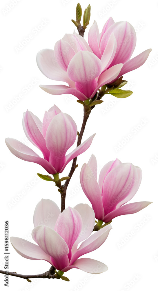 Fototapeta premium Photo of Blooming Pink Magnolia Flowers on Black Background