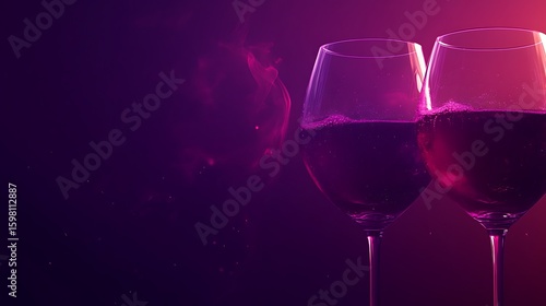 Two Wine Glasses Filled with Red Wine Against a Purple Backdrop