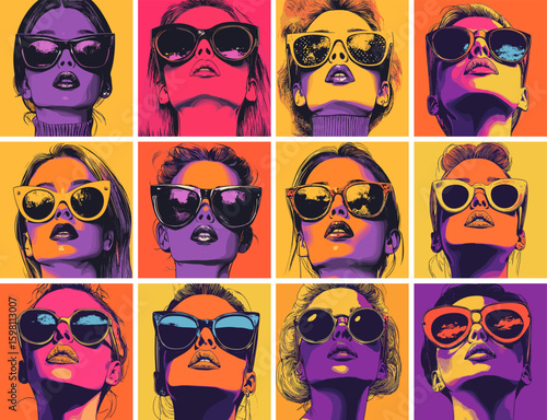 Woman avatars portraits cartoon vector concepts. Glasses female lady sweater makeup business woman edgy urban modern influence classic elegant cultural playful charm icon avatars illustration