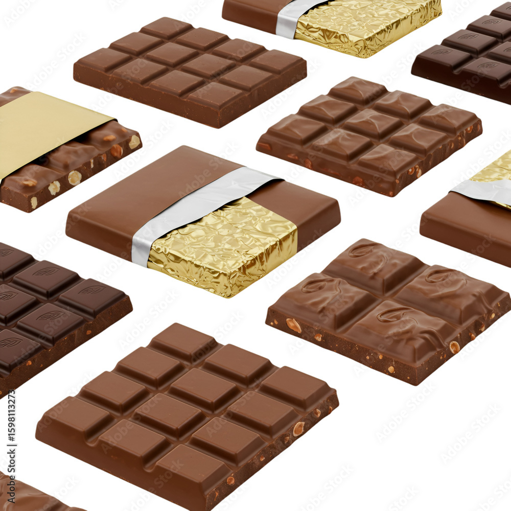 Fototapeta premium Chocolate bars assortment as photo stock on black background