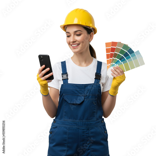 Photo of a Construction Worker with Paint Samples and a Phone