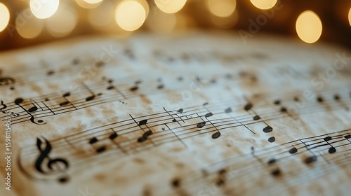Close-up view of old sheet music.