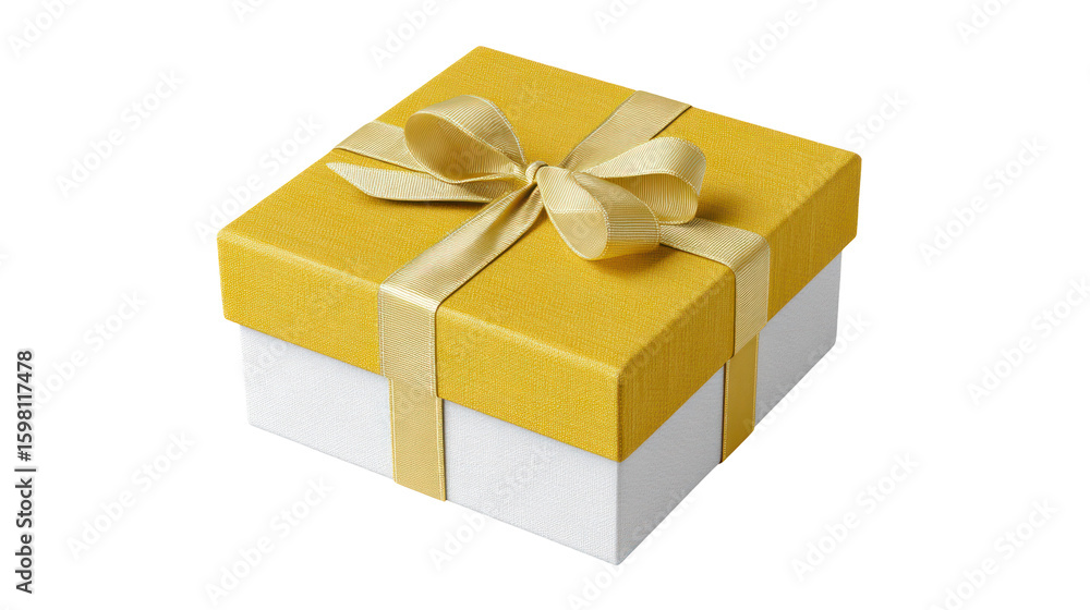 Obraz premium Yellow and white minimalist gift box mockup isolated on transparent background