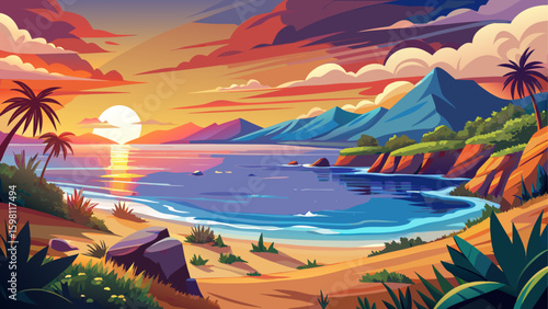 Very beautiful Cannon sunset coast panoramic nature beach landscape