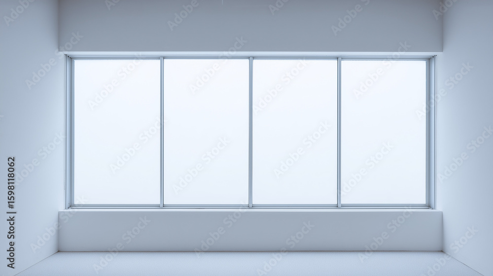 Fototapeta premium Minimalist white window frame with translucent panels filtering soft daylight.