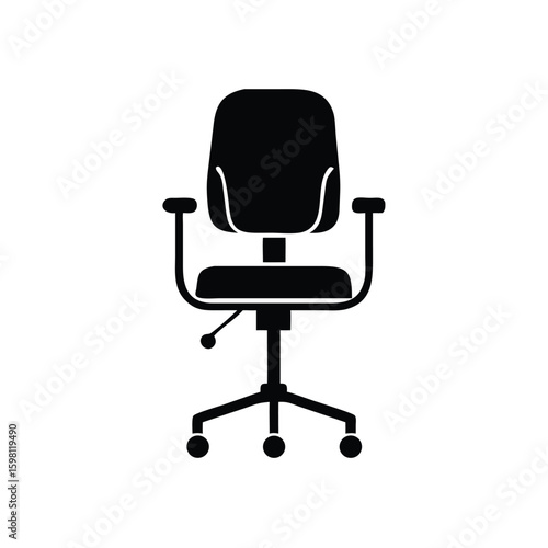 Isolated black office chair with wheels offers ergonomic support and modern work comfort and transparent background