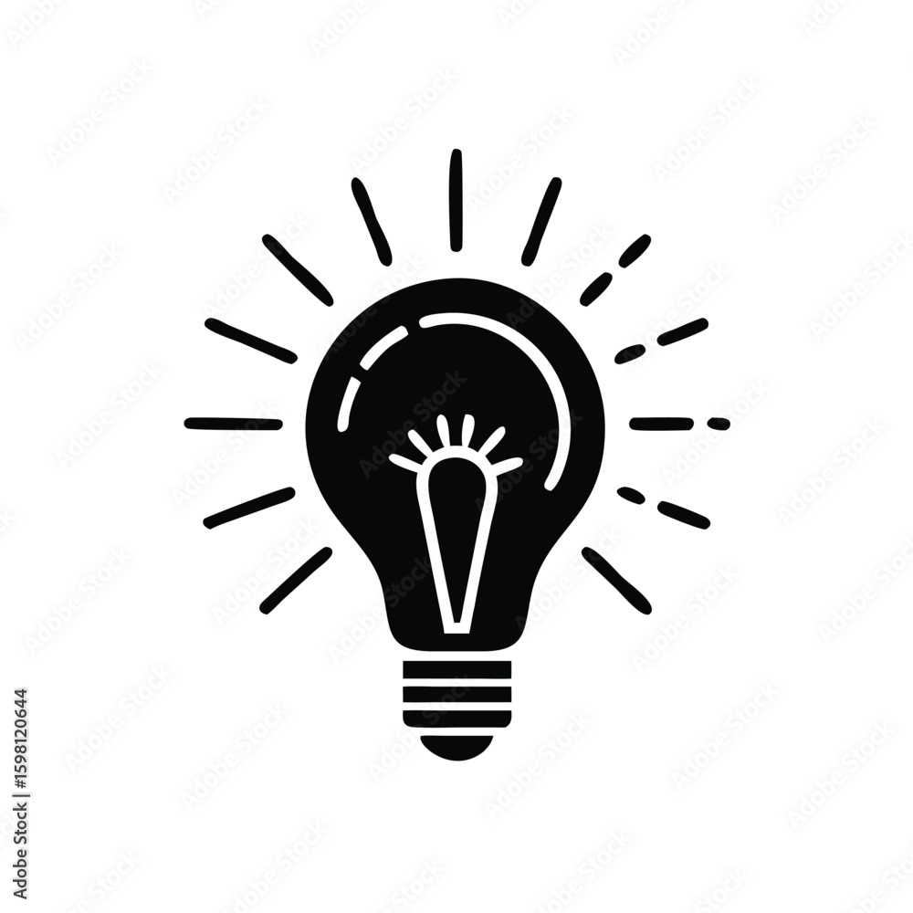Glowing black lightbulb emits radiant light against a transparent backdrop, symbolizing bright ideas Glowing black lightbulb emits radiant light against a transparent backdrop, symbolizing bright ideas