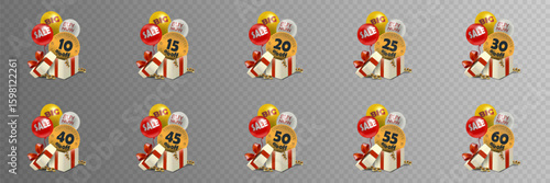 Super offer labels with balloons and a box with discounts 10-60% off.