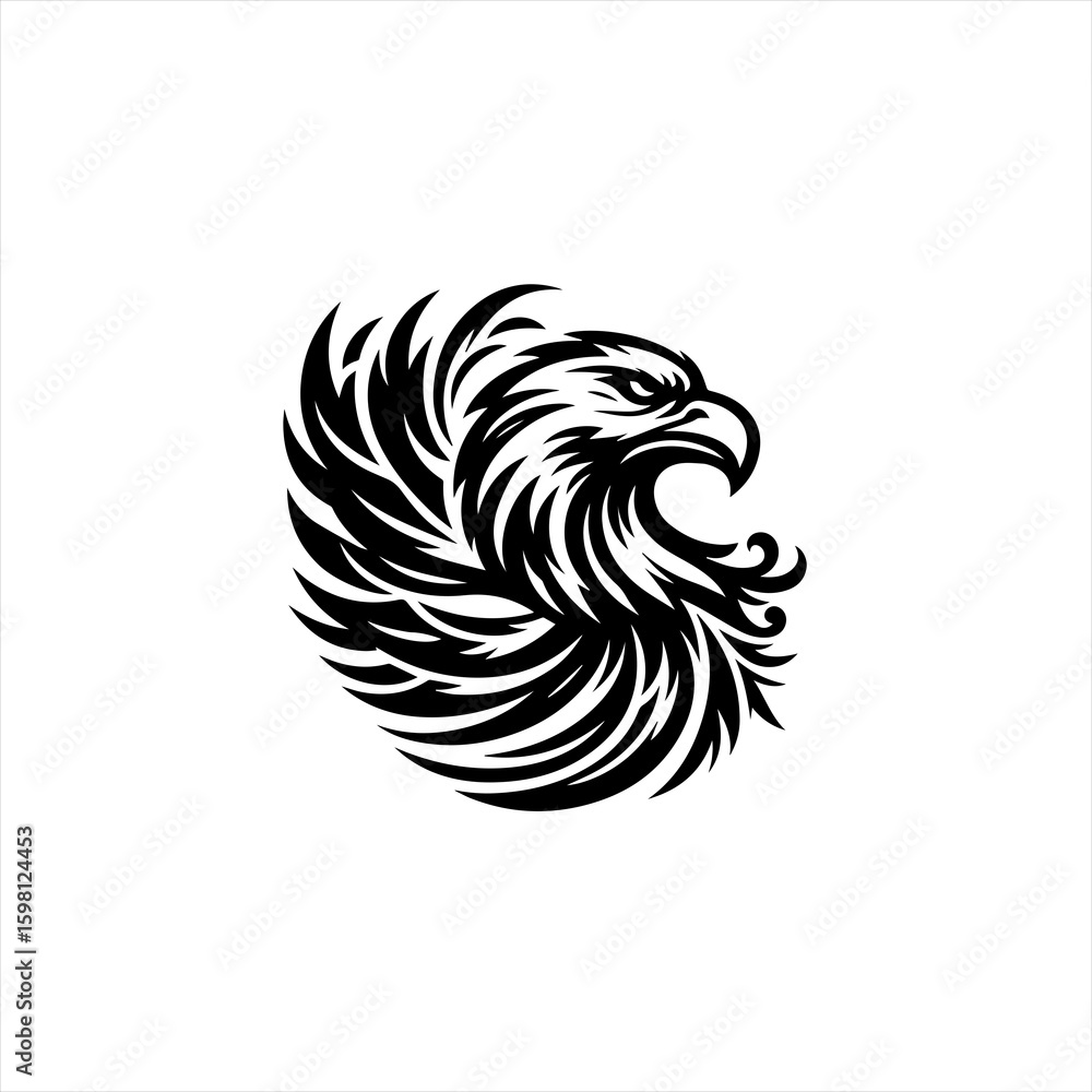 Obraz premium Stylized black eagle head emblem with flowing feathers