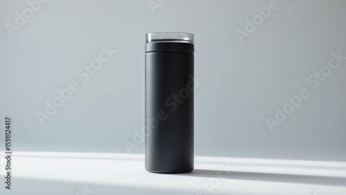 Wallpaper Mural A sleek black thermos or travel mug with a silver lid on a light background Torontodigital.ca