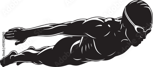  vector illustration of a male swimmer silhouette diving into water with goggles