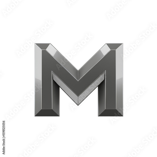 3D Illustration of a Metallic Letter M on a Black Background