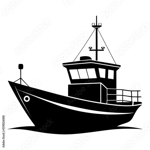 Black Boat Vector on Ocean