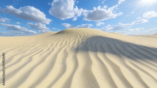 Desert Sand Dunes Under a Blue Sky with Clouds on Sunny Day