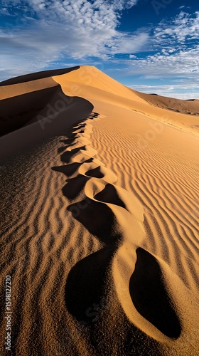 Walking the Sahara Desert Dune Trail on Golden Rippled Sand