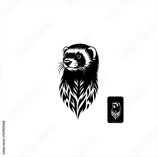 Tribal ferret head emblem with small tag icon