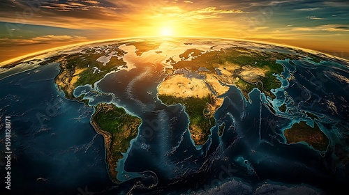 Earth Globe View with Sun Rising Above the Horizon Overview