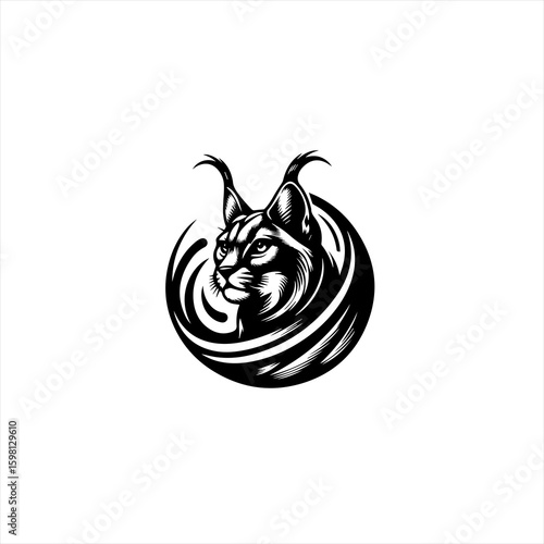 Stylized black and white lynx head emblem with swirling lines