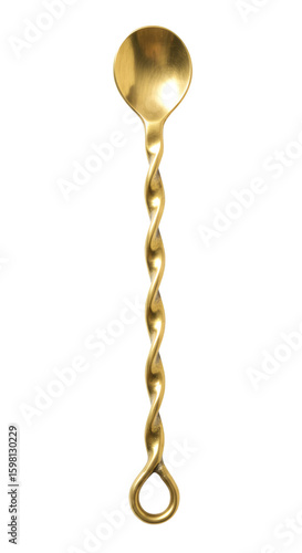 Isolated Background Photo of a Gold-Colored Twisted Stir Spoon