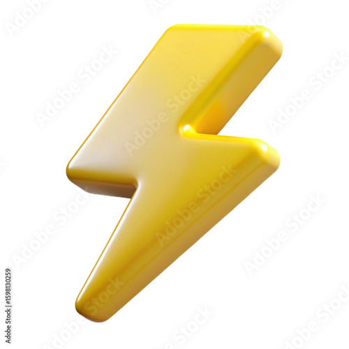 Lightning Plastic 3D Icon for Thunderstorm Electricity Power and Energy Symbol

