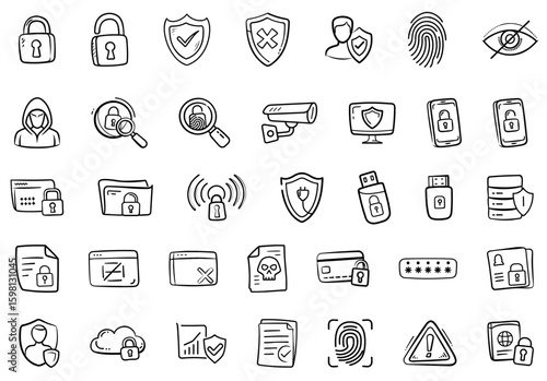 Data Security and Privacy Doodle Icons Set