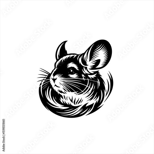 Stylized black and white chinchilla portrait logo