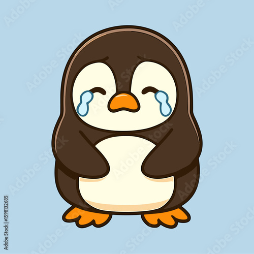 Cartoon penguin character feeling sad crying